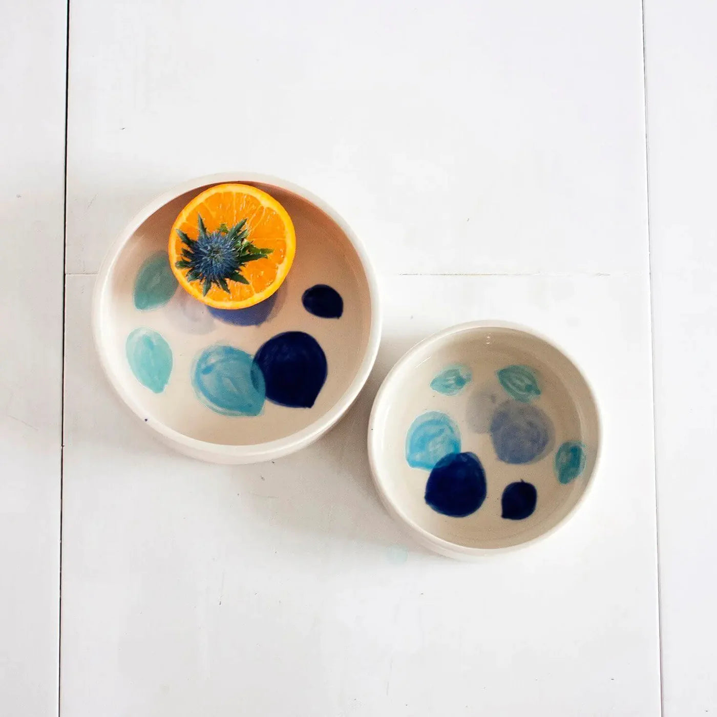 Handmade Blue Polka Dot Ceramic Bowl